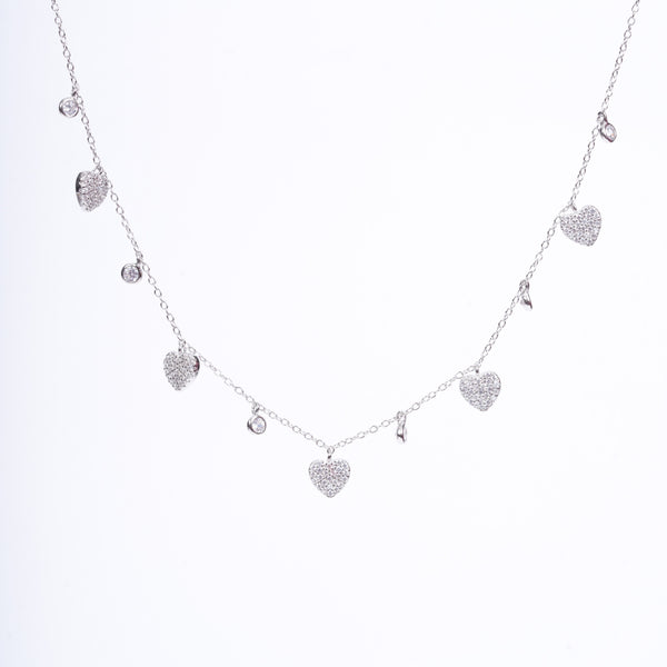 Amee Glittering HeartString Silver Necklace