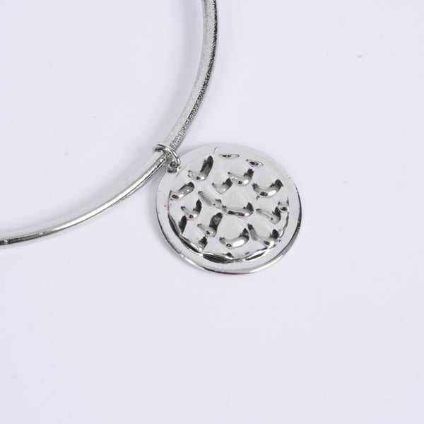 Amee Textured Moon Disk Silver Bracelet