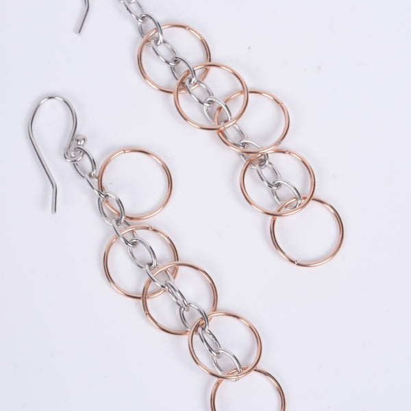 Amee Two-Toned Linked Loop Silver Earrings