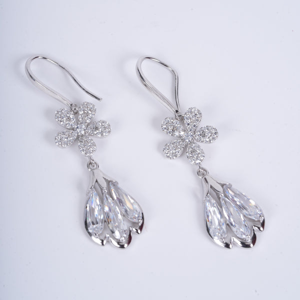 Amee Petal Drop Silver Earrings