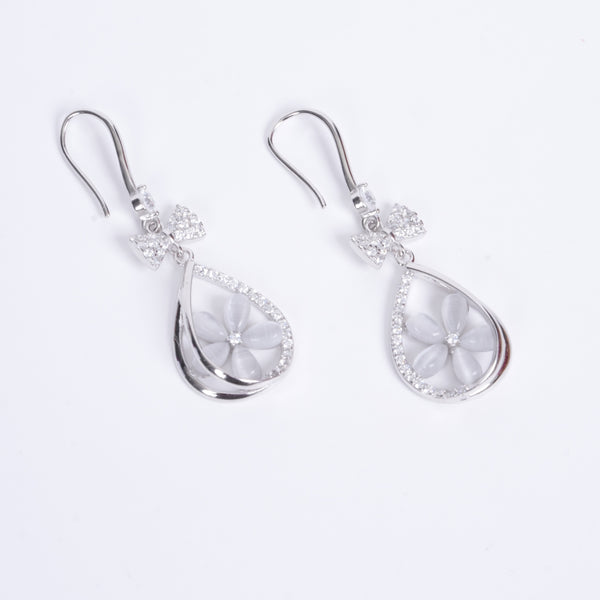 Amee Teardrop Flora Silver Earrings