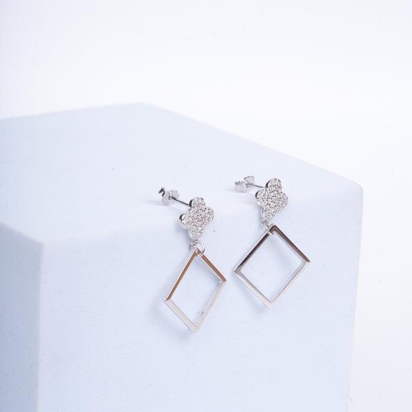 Amee Lucky Charm Silver Cube Earrings