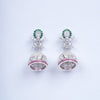 Amee Chic Pink & Green Jhumka Silver Earrings