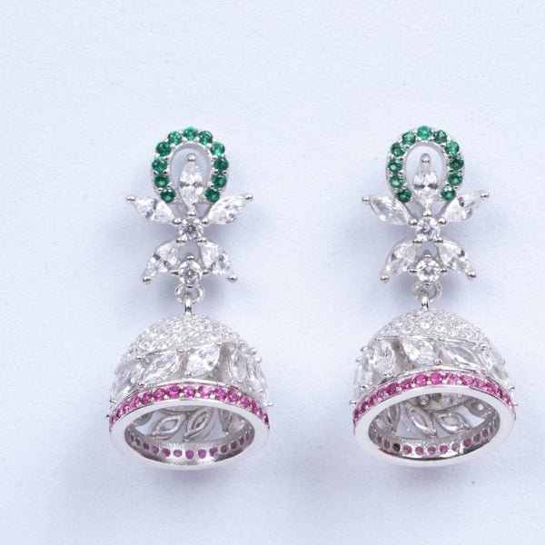 Amee Chic Pink & Green Jhumka Silver Earrings