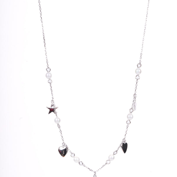 Amee Cosmic Hearts and Stars Silver Necklace