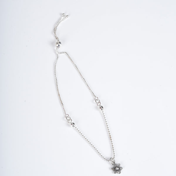 Amee Flora Charm Silver Anklet
