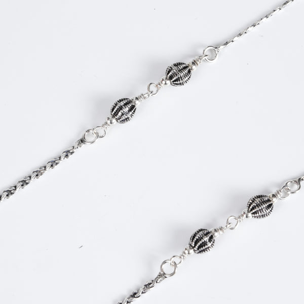Amee Textured Sphere Silver Anklets