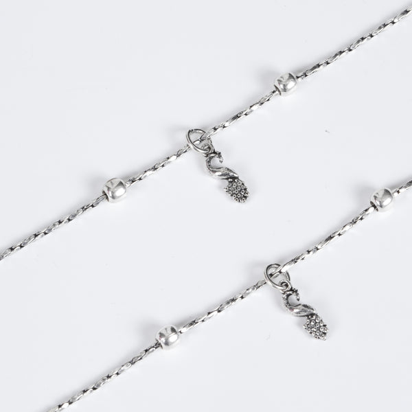 Amee Peacock Flow Silver Anklets