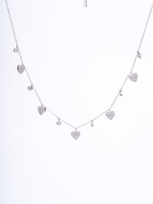 Amee Glittering HeartString Silver Necklace