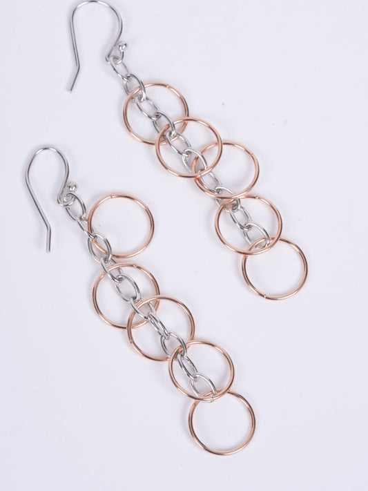 Amee Two-Toned Linked Loop Silver Earrings