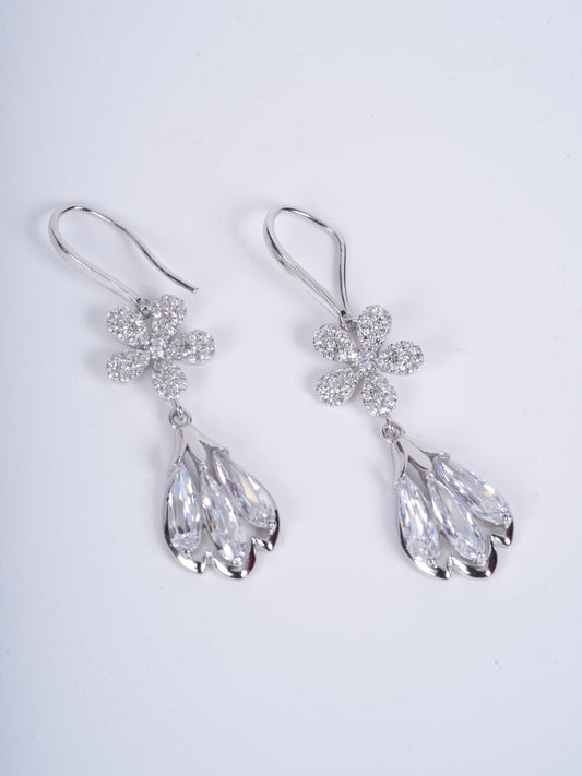 Amee Petal Drop Silver Earrings