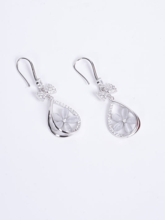 Amee Teardrop Flora Silver Earrings