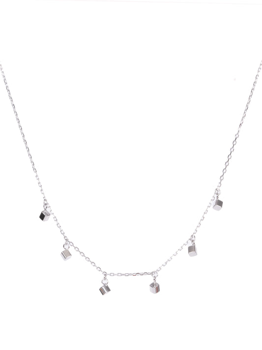 Amee Cube Charm Silver Necklace