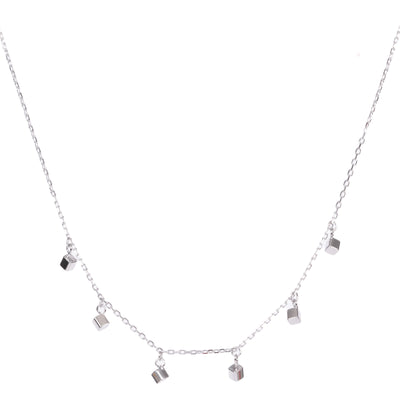 Amee Cube Charm Silver Necklace