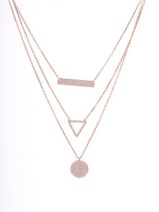 Amee Triangle Twinkle Silver Layered Necklace