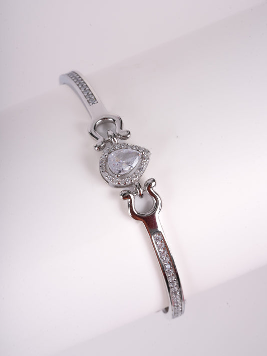 Amee Crystal Lock Charm Silver Bracelet