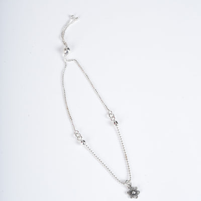 Amee Flora Charm Silver Anklet