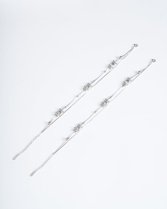 Amee Blossom Loop Silver Anklets