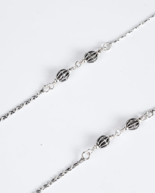 Amee Textured Sphere Silver Anklets