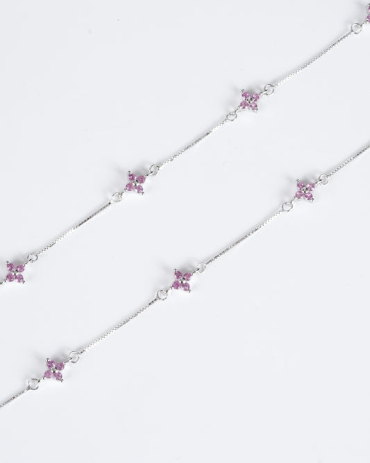 Amee Floral Spark Silver Anklets