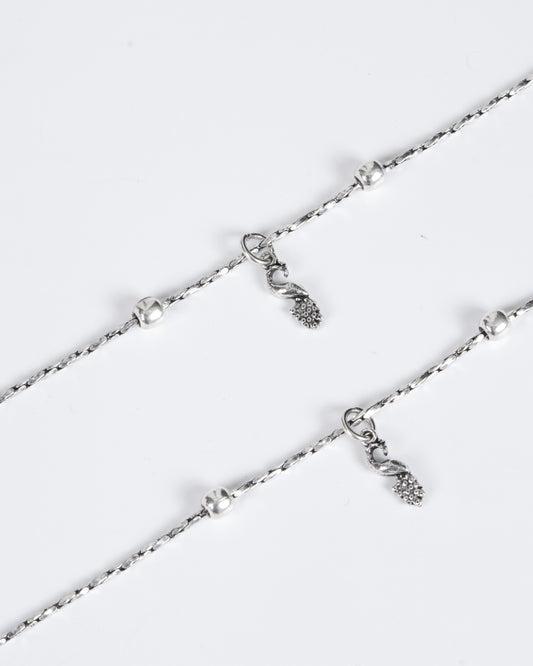 Amee Peacock Flow Silver Anklets